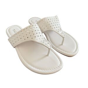 TALBOTS Women’s US Size 5 Gigi Sandals White Faux Leather Thongs Flats